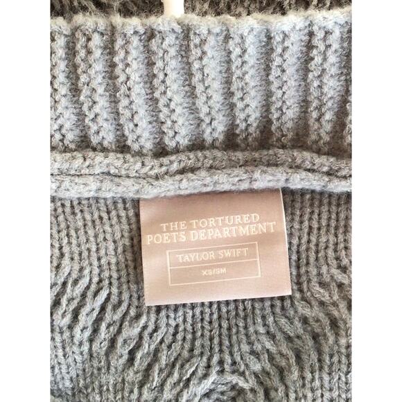 Taylor Swift The Tortured Poets Department Cardigan Eras Tour Sweater Gray XS/SM - Picture 10 of 10